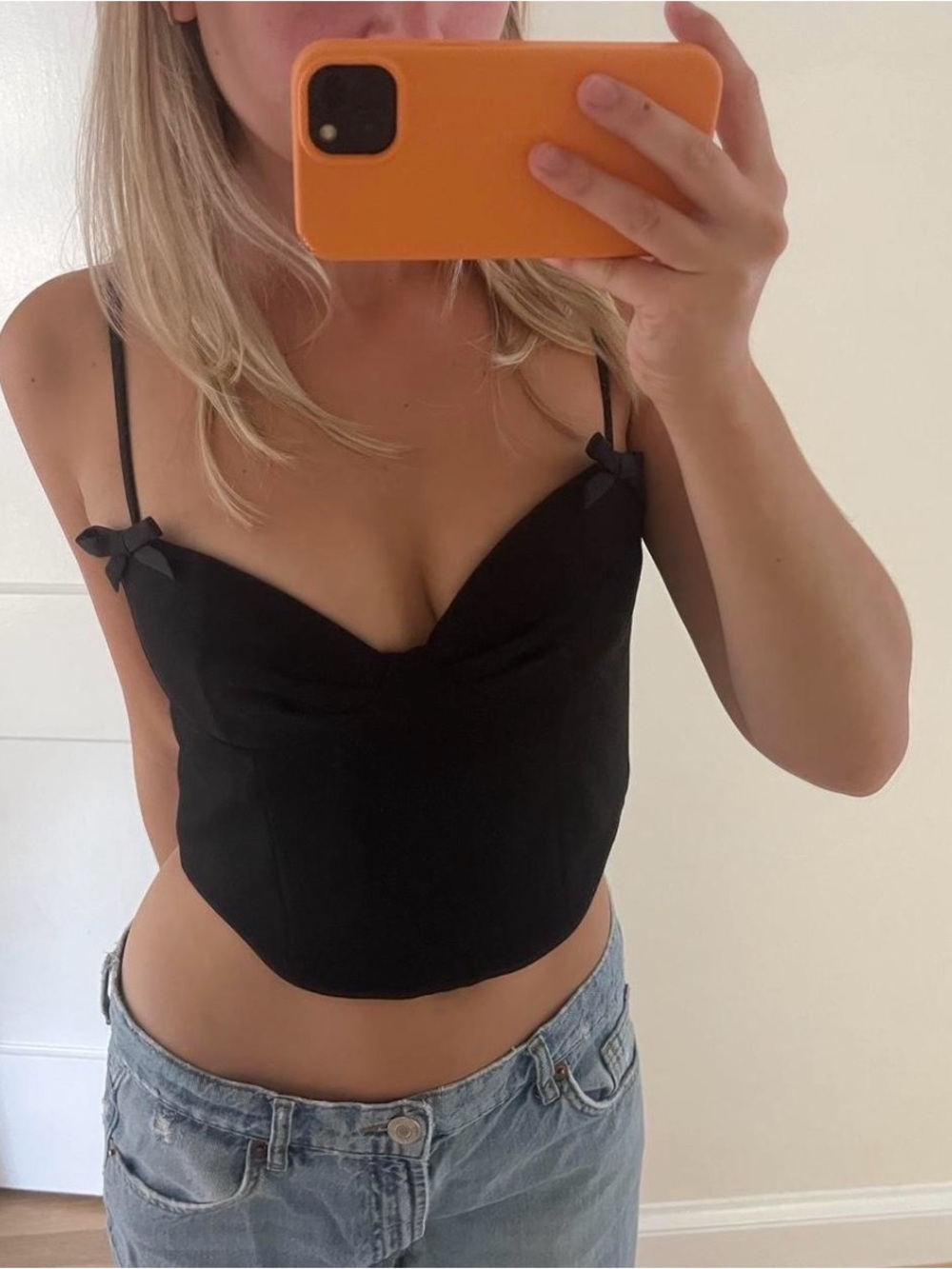 Black Spaghetti Strap Bustier Crop Top